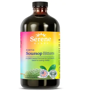 Serene Herbs Soursop Bitters Liquid with Soursop Leaves for Gut Cleanse, Detox & Immune Boost with Black Seed, Moringa, Irish Moss, Ashwaganda, Turmeric, 16 fl oz (16 Fl, Soursop)