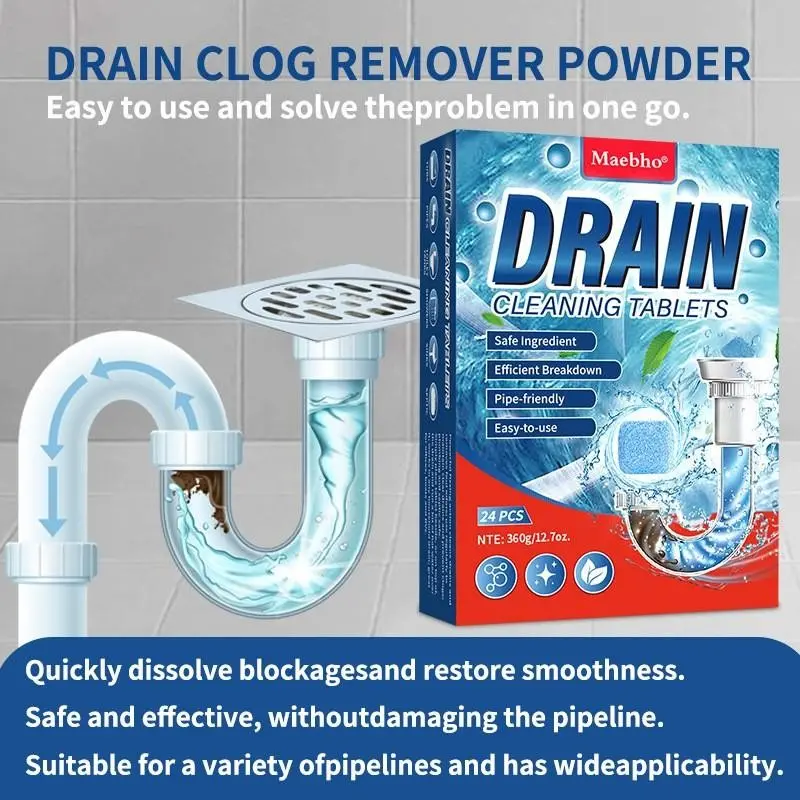 Drain Unblocker Tool, Drain Unclogger, Powerful Kitchen Sink, Shower Drain, Bathtub Clearing, Dissolves 200+ Clogs, Kills 99% Bacteria, Safe for All Pipes, Drain Clog Remover, Household Drain Cleaner