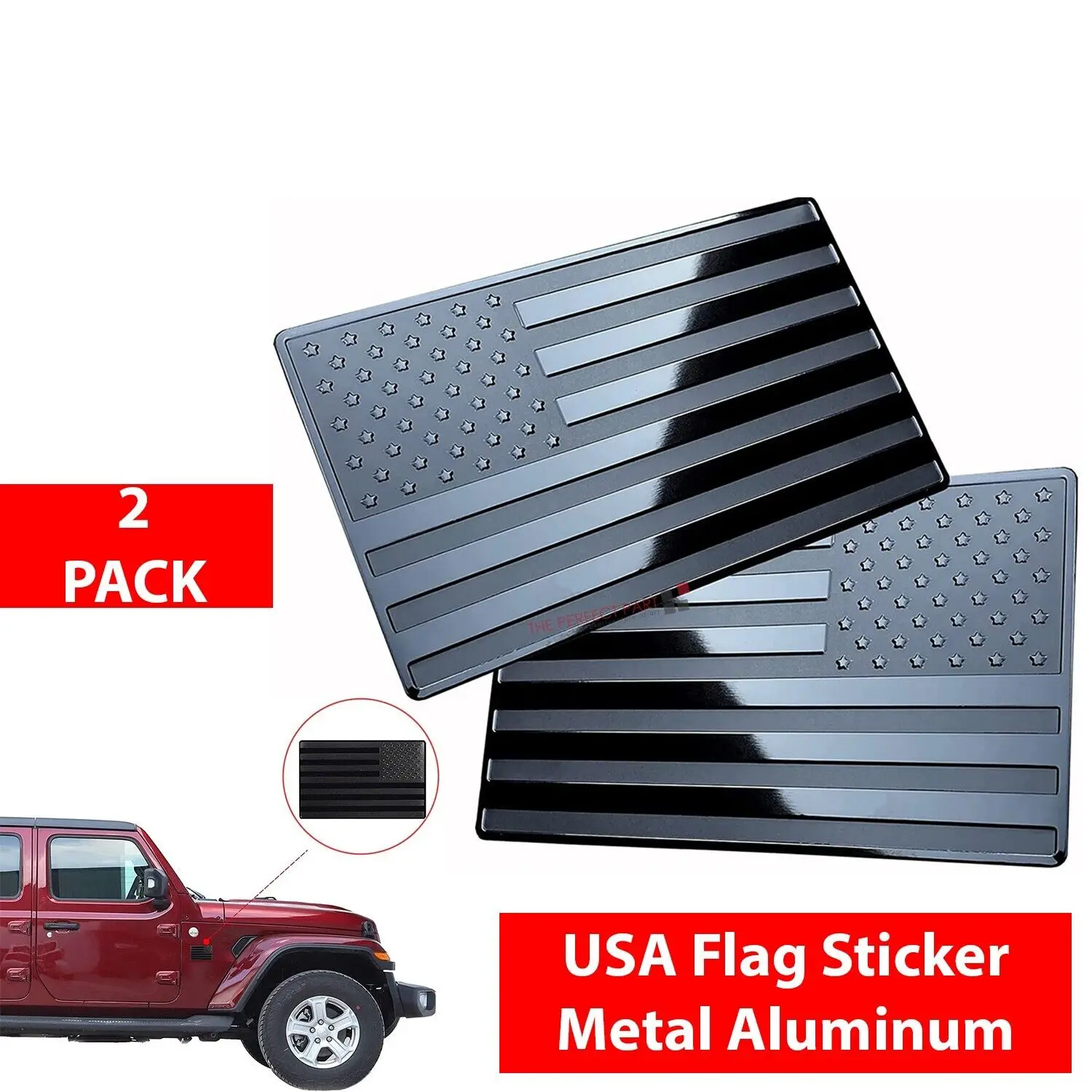 Black Metal USA Flag Decal Emblem  (2 pcs)