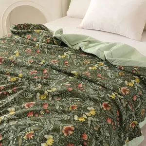 1pc Vine Flower Color Washed Cotton Summer Quilt, Precise Stitching Craftsmanship, Suitable for Single and Double Beds