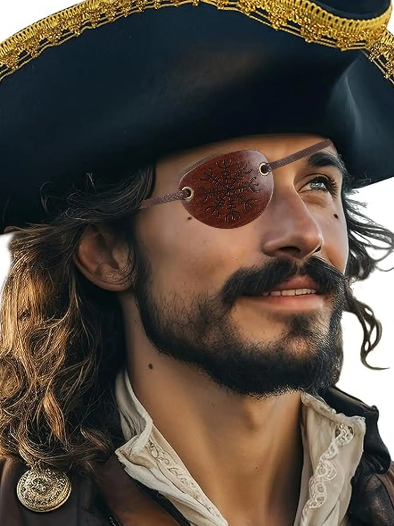1pc Medieval PU Leather Eyepatch Pirate One-Eyed Eye Punk Eye Mask Viking Renaissance Eye Head Accessory Halloween Costume Cosplay Role Play Props