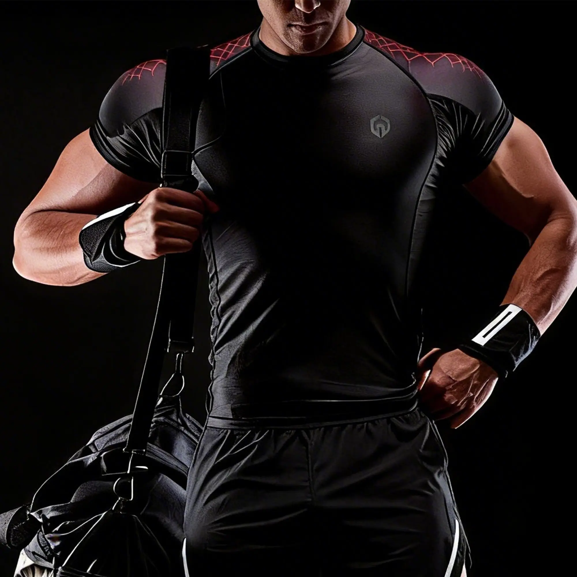 NELEUS Men's Muscle Color-Changing Compression Sportswear — Red Web Pattern Print Top, Superhero Style Gym Performance Top Athletic Fit Workout Activewear Fitness Activewear summerwins