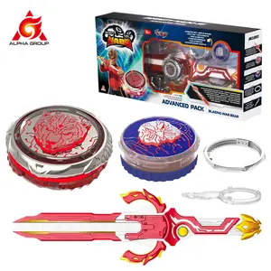 INFINITY NADO Battle Top Set with Sword Launcher, Metal Glowing Battling Tops, Attack Type Spinning Top Game Toy Battle Starter Pack Set for Boys Girls 5+, Advanced Pack Blazing War Bear