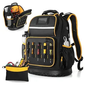 Oxford Cloth Tool Backpack with Hard Bottom Tool Bag Tool Bag with Multiple Pockets and Laptop Sleeve Multi-Pocket Tool Backpack: Organized Storage + Laptop Compatibility For On-The-Go Repairs & DIY  Mess-Free Tool Organization