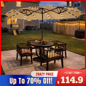 【Crazy Price】Yaheetech 13/15ft Large Patio Umbrella, Outdoor Double-Sided Rectangle Umbrella with 36 LED Lights & Crank for Patio Garden Pool Lawn Backyard, Base Included 【Crazy Price】Yaheetech 13/15ft Large Patio Umbrella, Outdoor Double-Sided Rectangle Umbrella with 36 LED Lights & Crank for Patio Garden Pool Lawn Backyard, Base Included