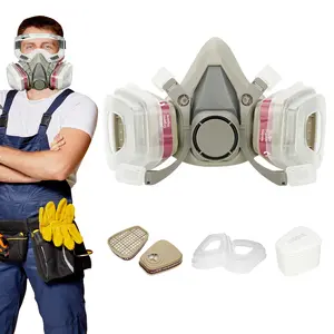 Reusable Full Face Respirator Mask with Goggles – Anti-Dust & Anti-Gas Protective Mask with Dual Filter System for Spray Painting, Woodworking, Grinding & Chemical Handling