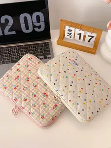 13-14 Inch Laptop Bag Compatible with 10-15.6 Inches, Korean Style Cute Floral Quilted Zipper Inner Pouch, Shockproof Tablet Notebook Protector Laptop Sleeve