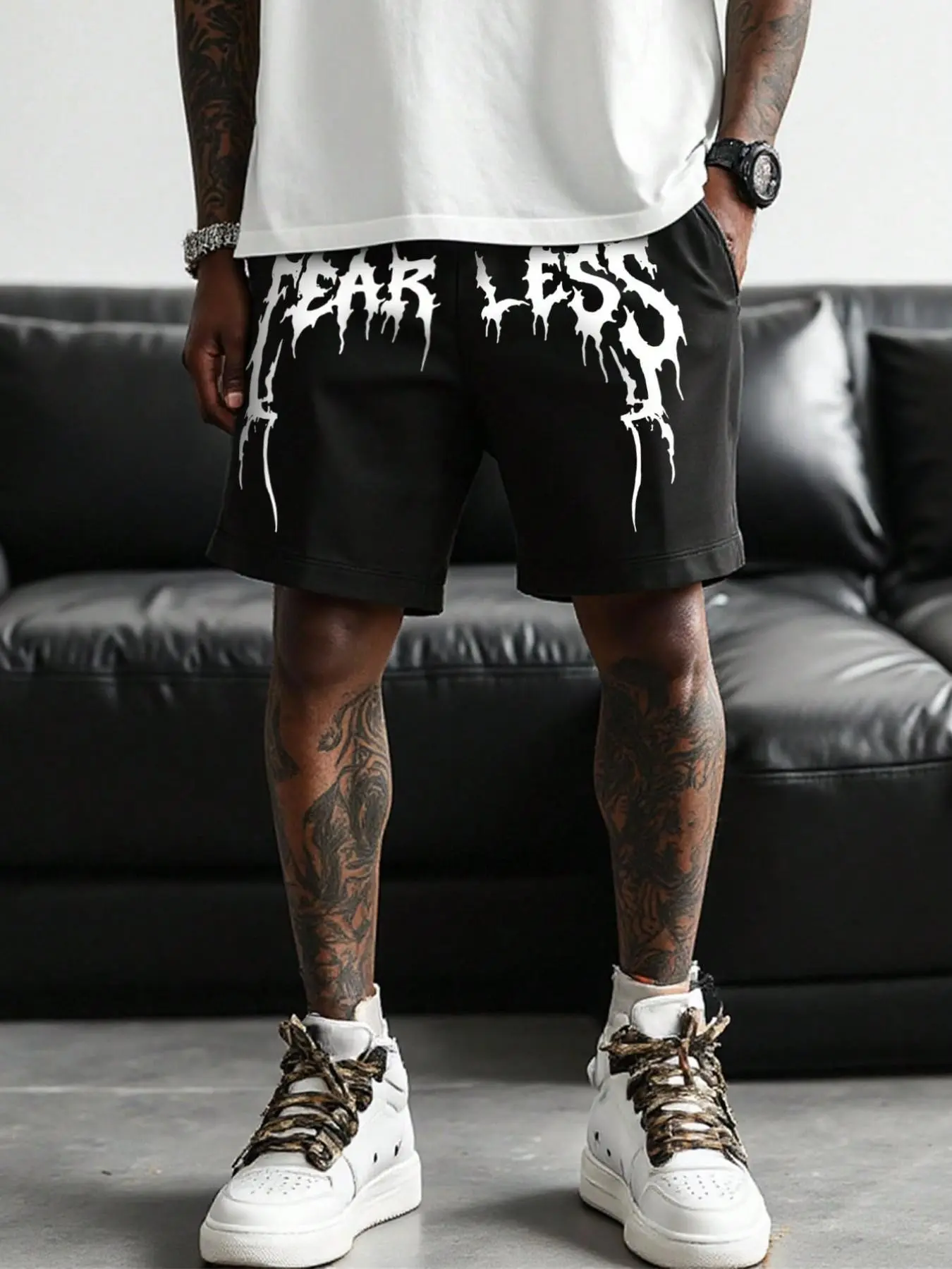 Men's and women's summer fashion shorts, Daily casual shorts, relaxed, casual athletic pants, Fearless design with distorted letter patterns, Gothic attire, suitable for those who enjoy Gothic styles, hip-hop, streetwear, Unisex