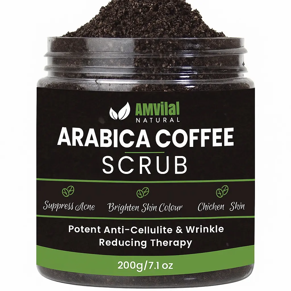 AMVital Arabica Coffee Sea Salt Body Scrub, 7.1 oz - Gentle Cleansing for Dead Skin Removal, Moisture-Boosting for Glowing Skin, Moisturizing Skin Care Body Care