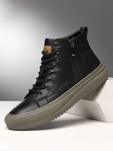Shoes for Men, Fashionable Lace Up Front Mid Top Sneakers, Casual Comfortable Sports Shoes for Outdoor Activities, Male All-match Round Toe Shoes for Daily Wear