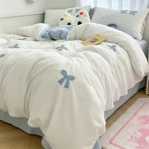 3pcs Butterfly Knot Embroidered Bedroom Bedding Set, Includes 1pc Duvet Cover + 2pcs Pillowcases（without comforter and pillow insert), Single Twin Double Queen Size bed