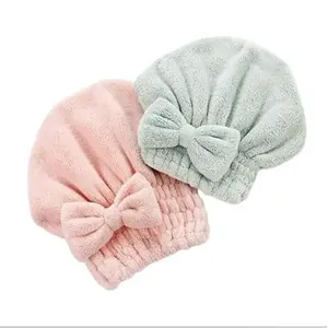 2 Pack Bow Hair Drying Cap – Soft Absorbent Reusable Hair Towel Wrap for Women & Girls, Solid Color Bathroom Essential Super Cute Gentle