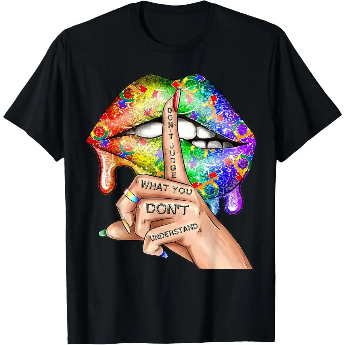 Women's Pride Lips Printed Short-Sleeve 100% Cotton T-Shirt, Unisex Everyday Apparel, 24-Hour Shipping, Summer Casual Pride Month Top, Couple Outfit