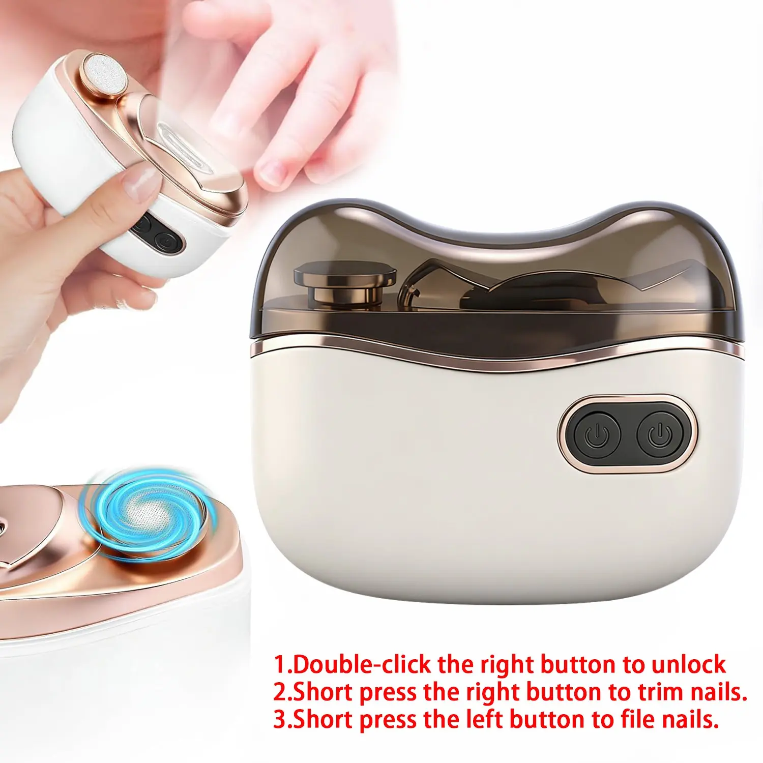 2 in 1 Electric Nail Clipper Polisher with Light & 2 Speeds, Automatic Precise Nail Trimmer Cutter & Polishing Grinder, Rechargeable Babies Kids Seniors Adults Fingernail Scissors Toenail Trimmer, Cordless Nail Trimmer