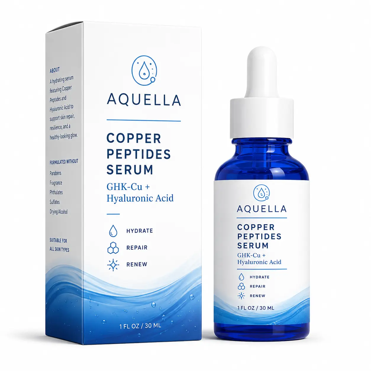 Copper Peptides Serum for Face, GHK-Cu Peptide Serum with Hyaluronic Acid, Hydrating Firming Facial Serum for Smooth, Plump & Glowing Skin