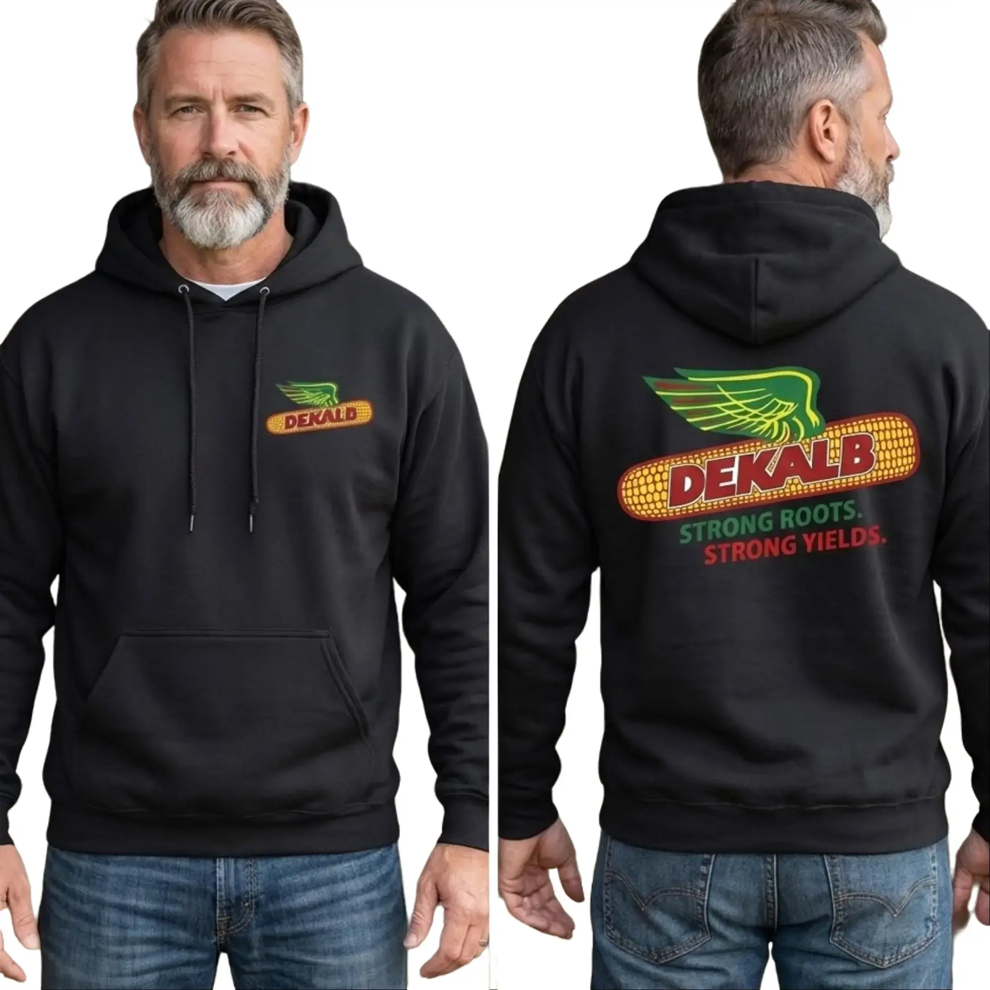 D3kalb C0rn Harvest Hoodie, Dual-Sided Classic Grey Vintage Farm Graphic Tee, Casual Cotton Streetwear, Gift for Men & Women, Full Sizes Full Colors