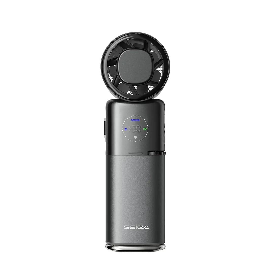 SEIGA MF131 Pro 4-in-1 Handheld Cooling Fan, Semiconductor Ice Cooling & 9000mAh Power Bank, 10,500 RPM Turbo, 100 Speeds, 22.5W Fast Charge, Retractable Type-C Cable & Flashlight, Hand/Desk Fan for Travel, Camping, Summer Gifts