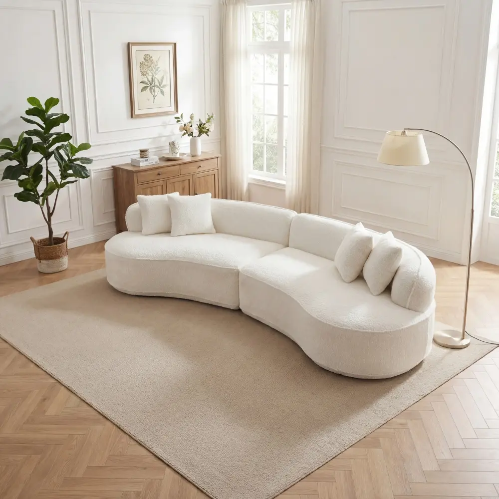 Plush Modern Curved L-Shape Luxury Boneless Lazy Cloud Fluffy Sofa Set - Minimalist Design, No Assembly Required, Polyurethane Foam Comfy Sleeper, Indoor Apartment Furniture for Living Room