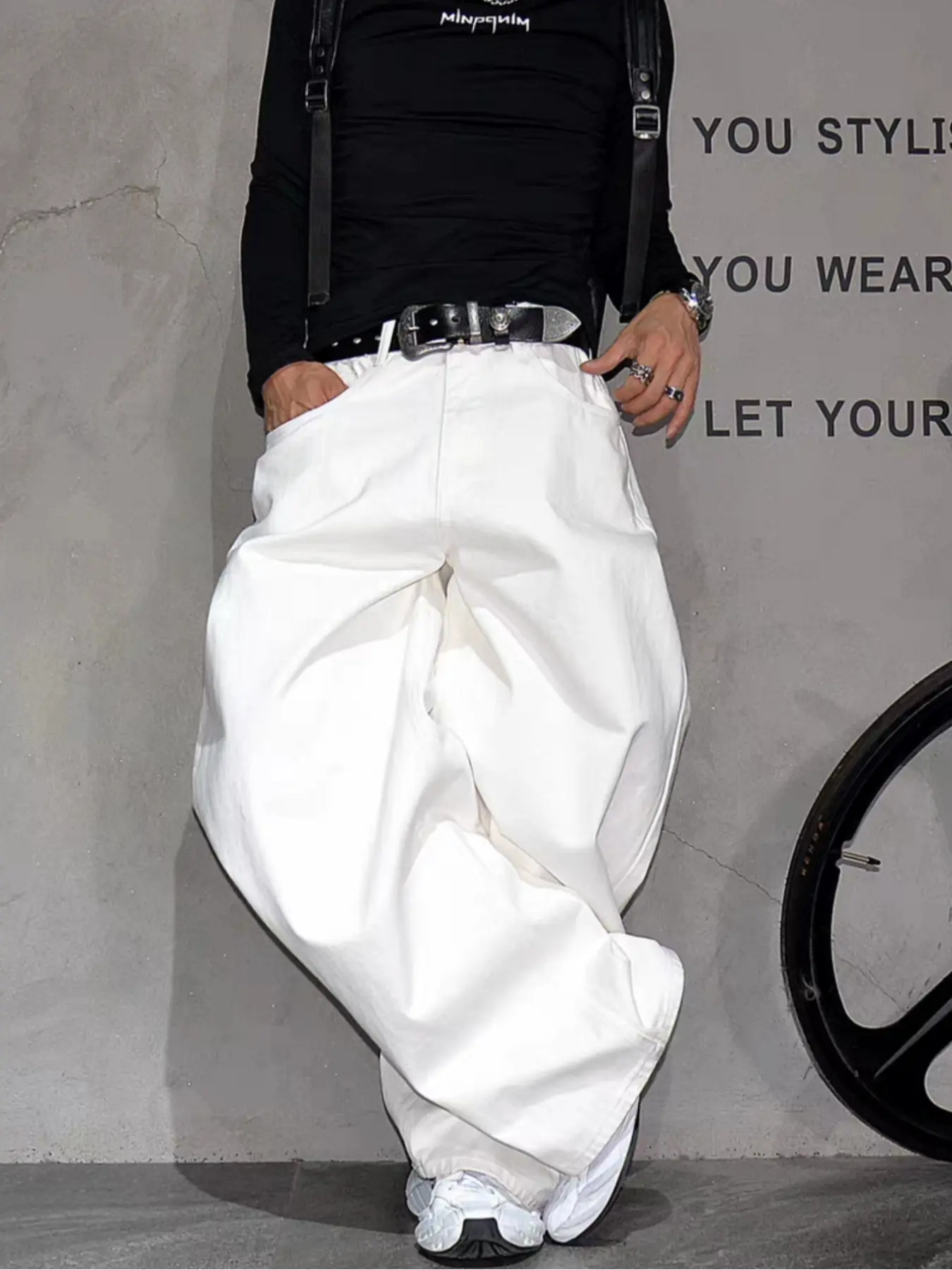 Korean Style Y2K Straight Leg Wide Leg Denim Skate Jeans, Casual Loose Fit Men's Long Pants, All Seasons Fashion, Plain Pattern