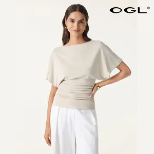 OGL Women's Boatneck Batwing Ruched Top - Stylish, Comfortable Womenswear Essential for Spring & Summer, Quiet Luxury Classy Going-Out Basic summerwins DealsForYouDays