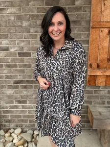 Leopard Collared Babydoll Dress