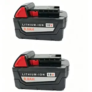 2-pack Milwaukee 18V/8Ah M18 lithium-ion replacement battery pack, long-lasting, with LED power indicator, suitable for high-capacity batteries for gardening tools, construction tools and DIY hand tools.