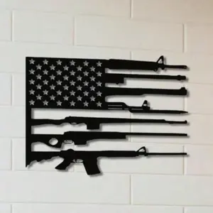 Personalized Gun Metal American Flag Wall Art -  for Gun Lovers, Artistic Patriotic Home Decor, Rustic Metal Wall Hanging, Unique Man Cave & Military Gift. Perfect for room decor, Halloween decor, home decor, bathroom decor, bedroom decor, kitchen