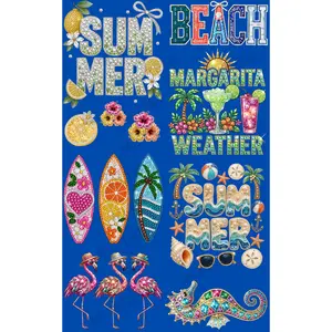 SUMMER (1) FAUX RHINESTONE PREMADE GANGSHEET - 22X36 DTF TRANSFERS - DIRECT TO FILM