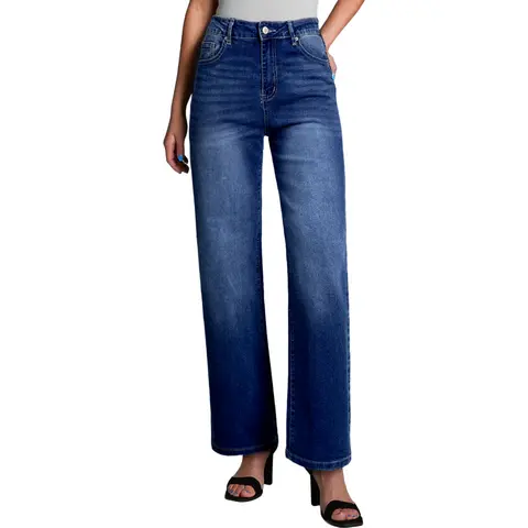 Sidefeel Women's Wide Leg Jeans Casual High Waisted Straight Zimbaplatinum Denim Pants with Pockets Fall Outfit