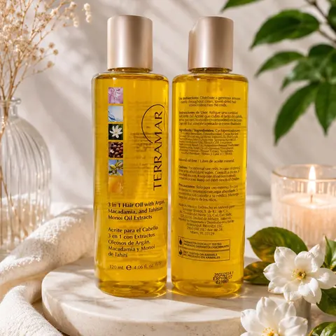3-in-1 Silky Smooth Hair Oil - Argan, Macadamia, Tahitian Monoi Blend, Luxurious Haircare Treatment, Frizz Control, 120ml/4.06fl oz, Hydrates Dry Hair for Daily Use