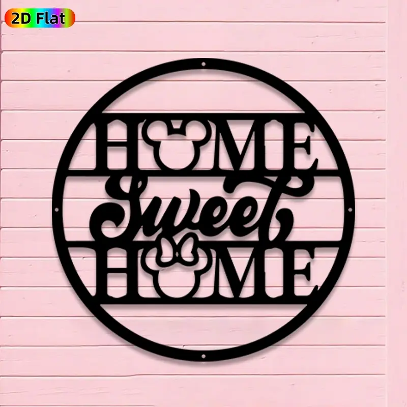 1pc Cute Mickey Mouse Home Sweet Home Metal Wall Art, Cute Mickey Mouse Home Sweet Home Statue Mural, Iron Craft, Perfect for Living Room, Bedroom, Home Decor, Silhouette Wall Decor, Artistic Metalwork, Christmas Decor, Ideal Gift for Disney Fans