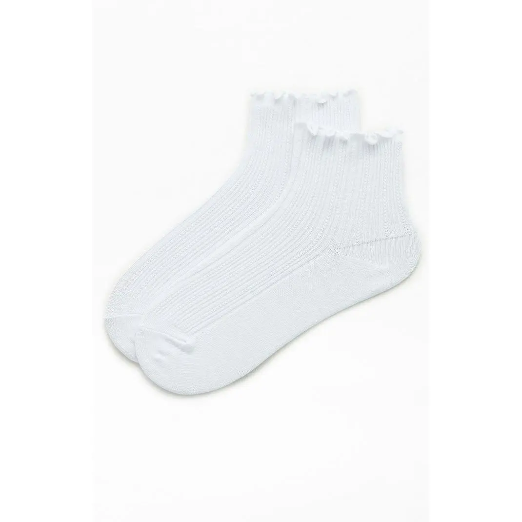 John Galt Women's White Ruffle Ankle Socks