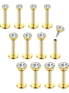12 Pcs Golden Piercing Studs Set for Unisex Essential Body Jewelry, Nose Piercing Jewelry Nose Ring Stud 304 Surgical Steel Long-lasting Daily Wear Eye-catching Designs Visual Appeal Daily Jewelry Universal Sizing