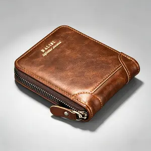 2026 New Men’s Wallet, Viral Retro PU Leather Zipper Purse, Slim Card Holder with Coin Storage, Durable Minimalist Design for Casual Daily Carry & Travel, Gift Set with Diamond-Like Bride Crown & Sash Bandana