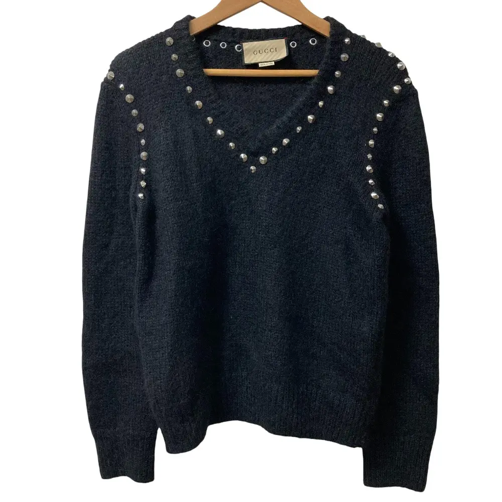 Pre-owned GUCCI Wool Small Leather Goods V Neck Mohair Knit Sweater