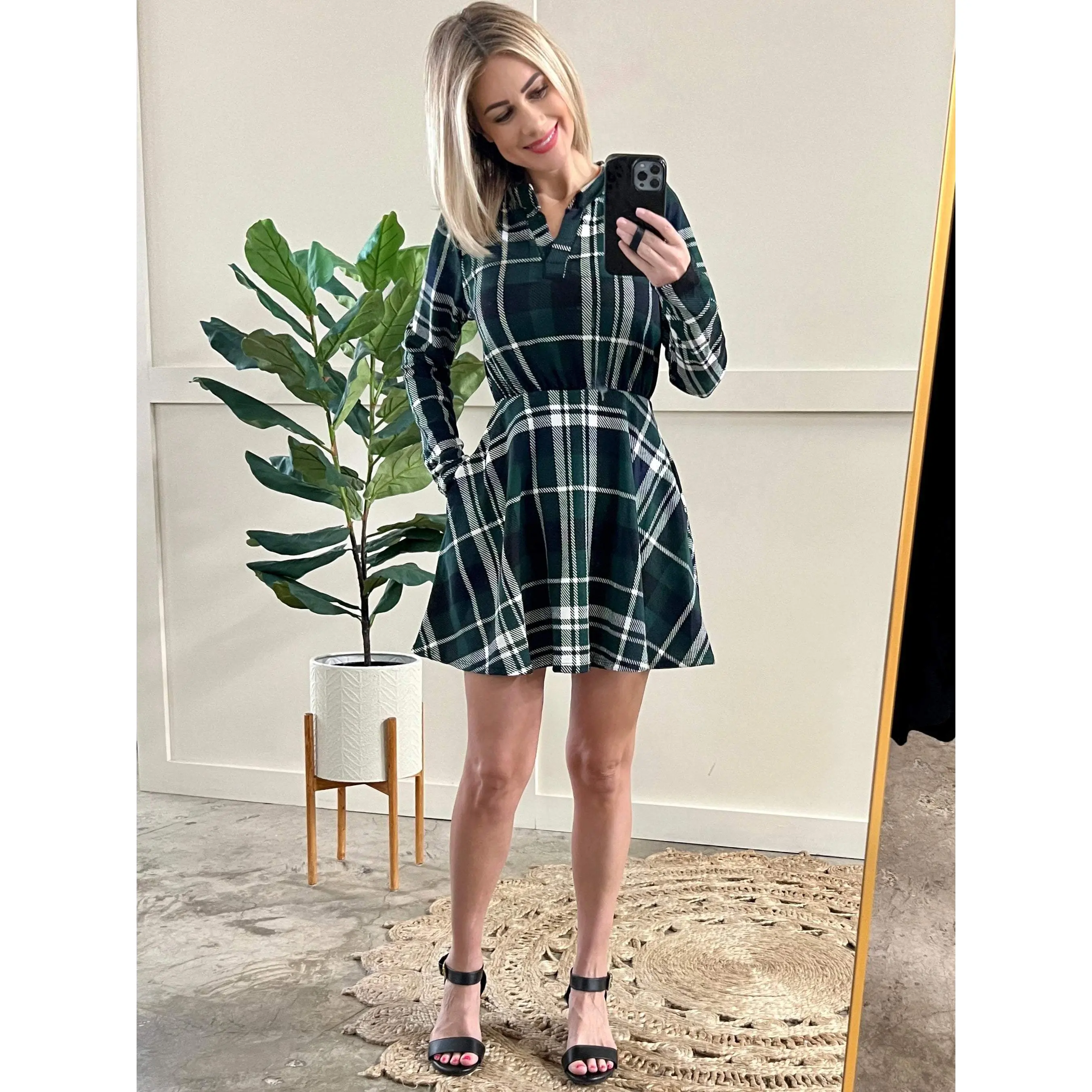Gabby Front Dress With Attached Shorts In Tartan Plaid Green