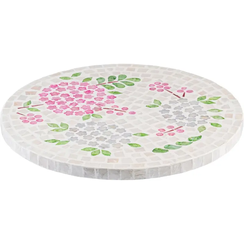 12.6" Diameter Handcrafted Capiz Shell Lazy Susan - 360° Rotating Coastal Elegance Centerpiece for Dining Tables, Pink Hydrangea Floral Decor, Luxury Hostess Housewarming Gift, 360° Rotation