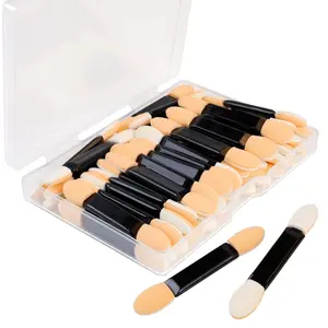 50 Pcs Disposable Dual Sides Eye Shadow Sponge Applicators with Container Makeup Applicator Sticks Eyeshadow Brushes Eye Shadow Brush Double Sided Eye Shadow Sponge for Women Cosmetic Tool (Black)