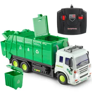 Remote Control Garbage Truck, Fire Truck, and Construction Vehicles Playset – RC Waste Management, Rescue, and Engineering Toy with LED Lights