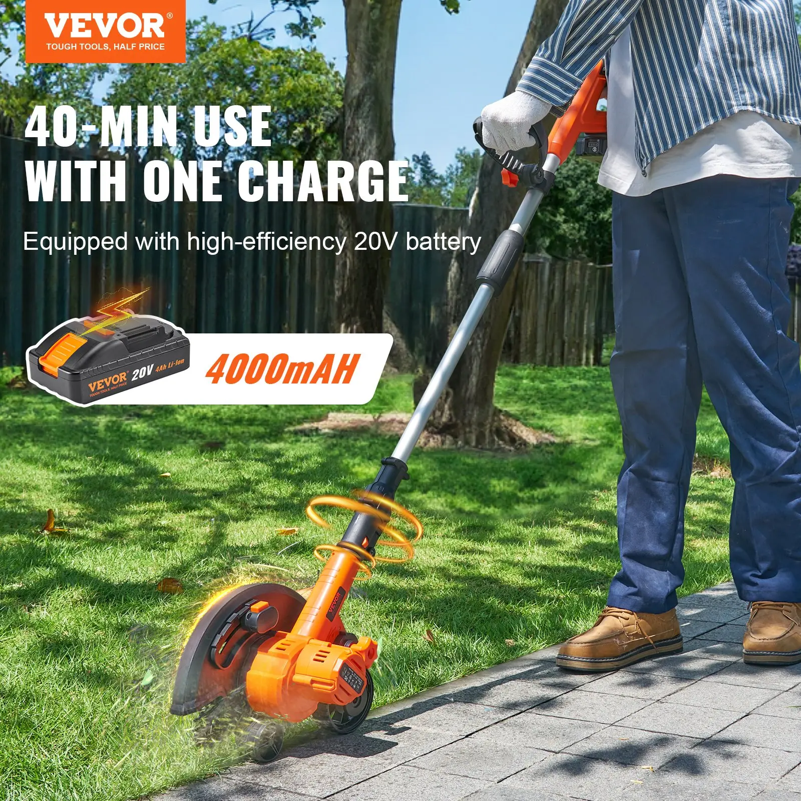 Spring new arrivals Lawn Edger, 20 V Battery Powered Cordless Edger, 9-inch Blade Edger Lawn Tool with 3-Position Blade Depth, Battery and Charger Included, for Lawns, Driveways, Borders, and Sidewalk Edges