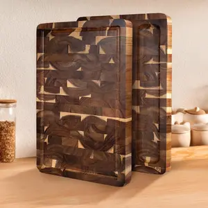 Acacia Wooden Cutting Board with Juice Groove, Durable Kitchen, Thickened Wood Design, Ideal for Meat & Fruit Slicing, Kitchen Chopping Board