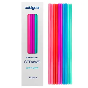 Cool Gear 10-Pack Reusable Drinking Straws | Eco-Friendly, Dishwasher Safe, Hard Plastic, Replacement Straws For Tumblers, Mason Jars, & Travel | Sturdy and Easy to Clean
