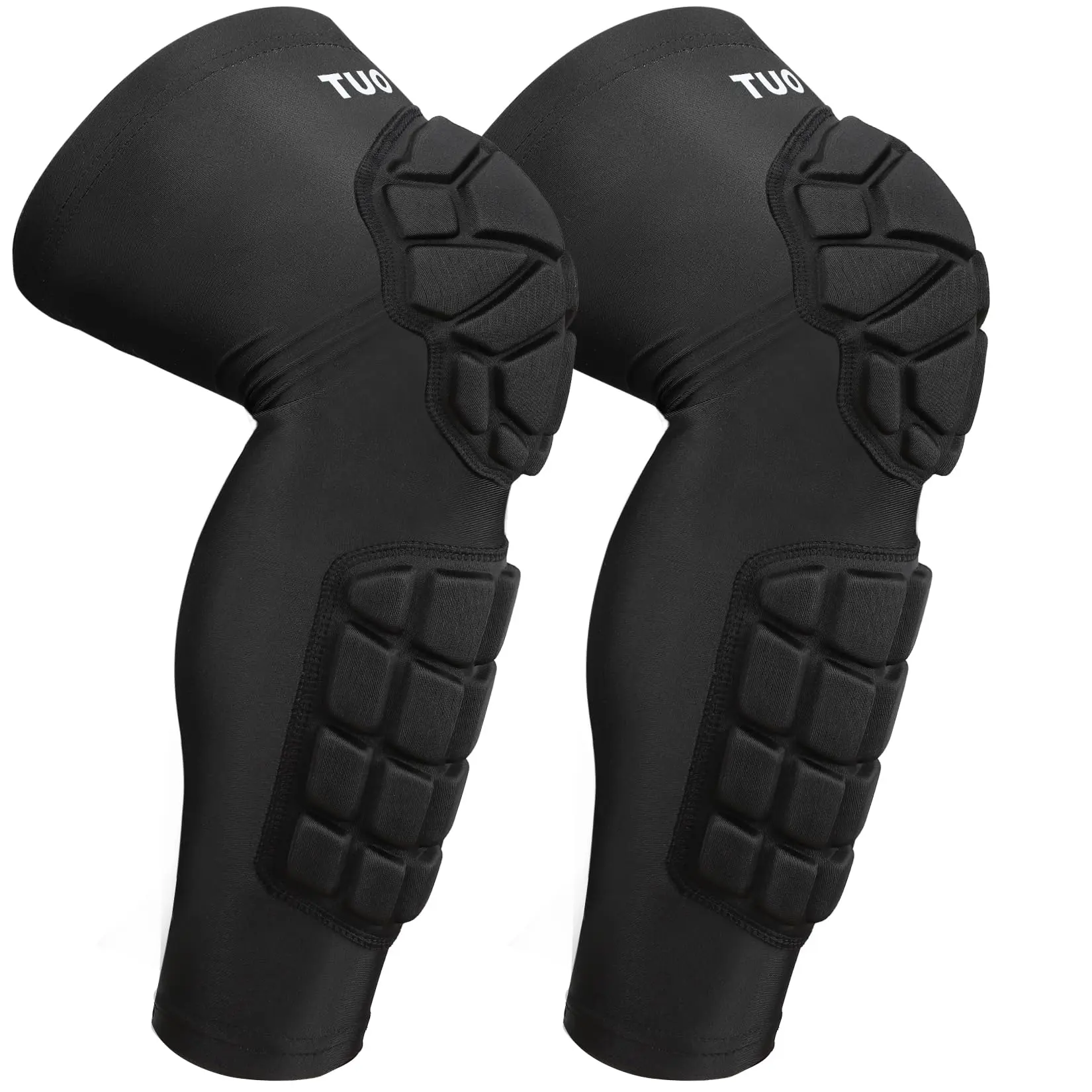 TUOY Durable Protective Padded Compression Leg Sleeves, 10mm EVA Foam Ergonomic Lycra Polyester Shin Guards with Anti-Slip Strips for Youth, Football & Basketball Sports Accessories