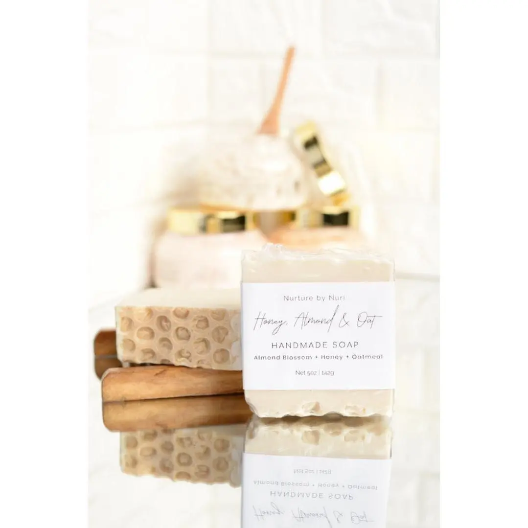 5 bars or 10 bars experience boxes Nurture by Nuri Honey Almond & Oat Handmade Soap Bars Hydrating Vegan Cherry Almond Scented Soothing Oatmeal Shea Butter (offered in 5 bars or 10 bars experience boxes)