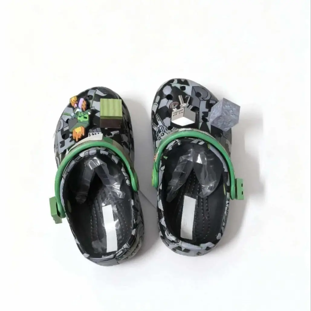 Pixel Gaming Style Clogs Shoes, Block Pattern Garden Sandals, Gamer Inspired Slip On Shoes with Decorative Charms, Casual Summer Footwear