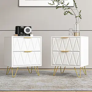 2pcs Nightstand Modern Bedside Table with 2 Drawers & Gold Metal Legs, Simple and Elegant Bedside Table,Night Stand Metal Legs for Bedroom Living Room