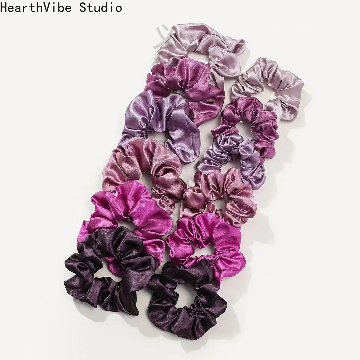 HearthVibe Studio 12pcs Multicolored Mix Boho Bowknot Look Satin Round Scrunchies - Large PVC High-Elasticity Hair Rings with Tie Band, Tie Up Back, Stretchfit Hold, Comfortable Grip for Messy Buns, Unisex Fashion Hair Accessories