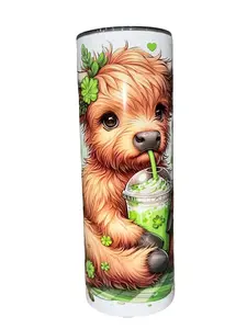 Highland Cow Clover Milkshake - 20oz oz 20 oz. 20oz. - Skinny Straight Sublimation Tumbler - Amy's Tumbler Junkies - Your Favorite Tumbler Shop!