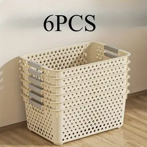 Stackable plastic storage baskets are ideal for versatile storage in kitchens, bathrooms, offices, and closets, making them the perfect choice for home organization