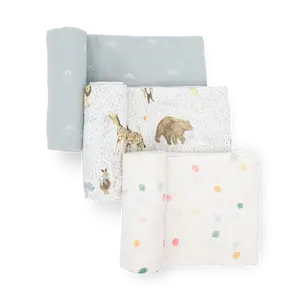 Cotton Muslin Swaddle Blanket 3 Pack - Party Animals
